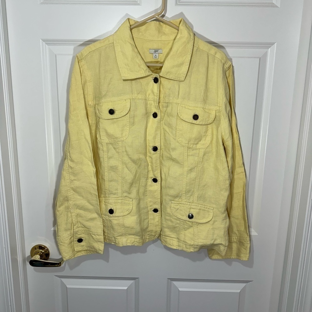 J. Jill Yellow Linen Lagenlook Button Jacket Size XL